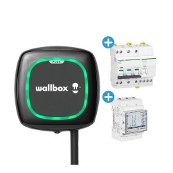 Pack borne Pulsar Plus 7,4/22kW - Noir - Câble attaché 5m + protections électriques triphasé et compteur d'énergie